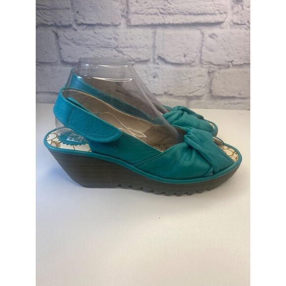 Fly London Yakin Wedge Leather Shoes Blue Turquoise Color Ladies Size 40 / 9.5 A - Picture 3 of 15